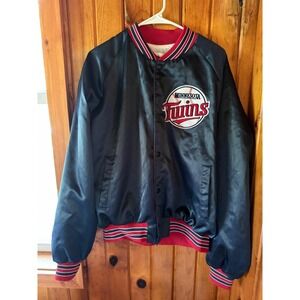 Vintage Y2K 90s Minnesota Twins Chalk Line Satin Bomber Jacket MLB Baseball XL